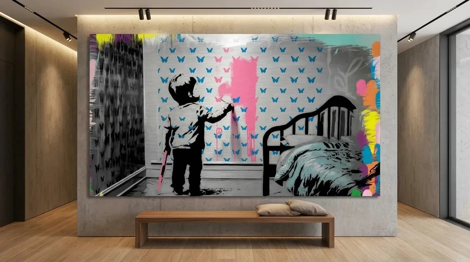 Banksy Hommage - Schmetterling  -gebürstetem Silber-Alu  XXL, limitiert, Pop Art - Bild 1 von 4