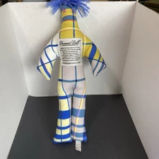 Dammit Doll 12” Plush Stress Reliever Blue Yellow White Plaid Print Blue Hair
