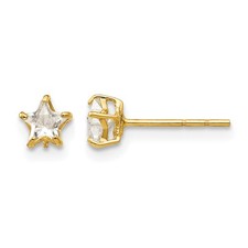 14k Yellow Gold Madi K CZ 4mm Star Childrens Post Earrings Kids Celestial
