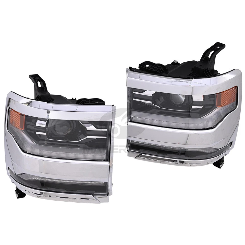 Pair Full LED Headlight LH+RH for 2016-2018 Chevy Silverado 1500 w/ Chrome Bezel - Image 3 of 4