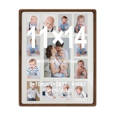 11x14 Walnut Wood Baby Keepsake Frame - Real Glass, Double Mat, My First Year Co