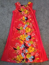 Vintage 1960s Sears Hawaiian Fashions Dress Floral Hibiscus Luau MuuMu Tiki 