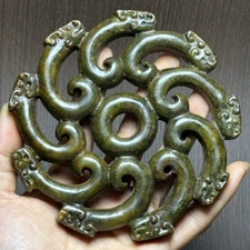 Xiuyu Jade Bi Pendant Nine Dragon Carving Old Jade Collectible Ornament