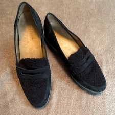Vionic Cheryl Black Suede Faux Fur Shearling Loafer Flats Arch Support W 10