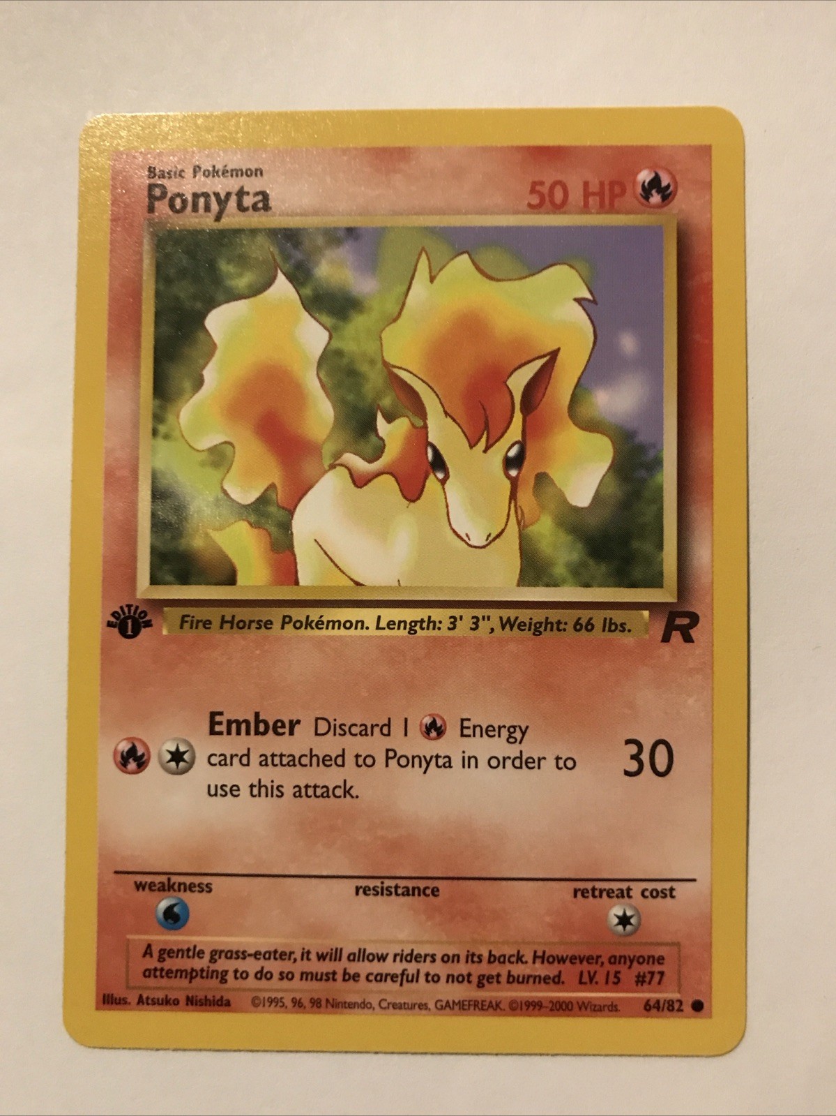 Pokemon TCG: Ponyta 64/82 Team Rocket 1st Edition WOTC - NM