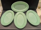 Set of 4 (Four) Fire King Oven Ware Green Jadeite Oval Restaurant Platters