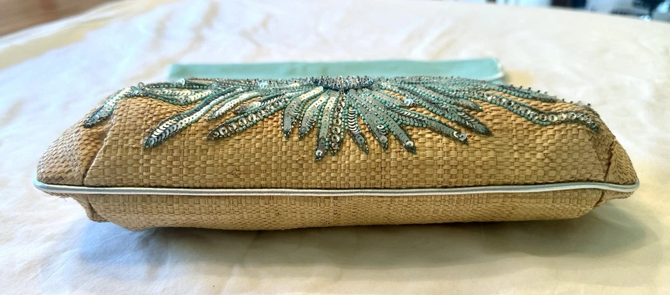 TIFFANY & Co. Raffia Minaudiere синий и серебристый блестками украшенный соломенный клатч. - Изображение 2 из 4