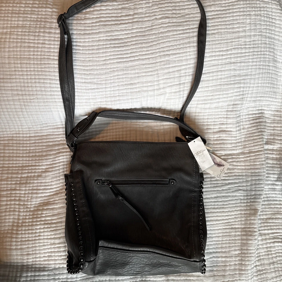 Bolso Hobo Jessica Simpson Camille Tachonado Gris Carbón $108 Nuevo con Etiquetas Foto 4 de 4