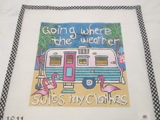 GOING WHERE THE WEATHER SUITS MY CLOTHES-PURPLE PALM-HP NEEDLEPOINT CANVAS