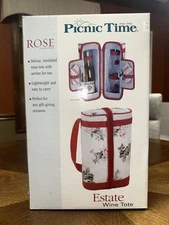 New Picnic Time Estate Wine Tote Rose Collection Glasses Corkscrew Napkins NIB