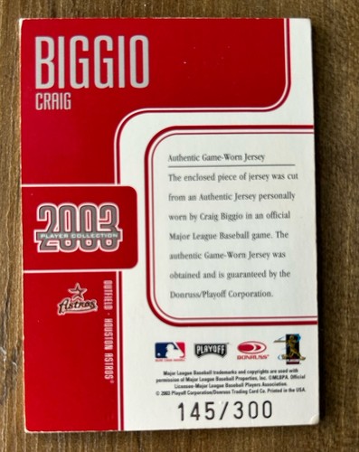 2003 Donruss Studio Player Collection Jerseys Craig Biggio Astros 145/300 - Picture 2 of 2