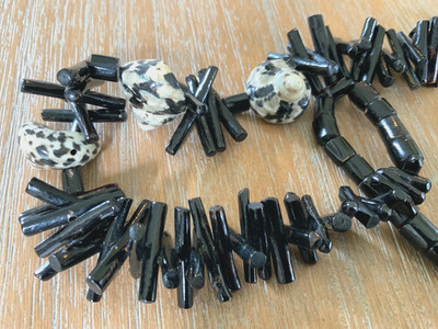 black coral branch oil slick stick natural shell vintage statement necklace