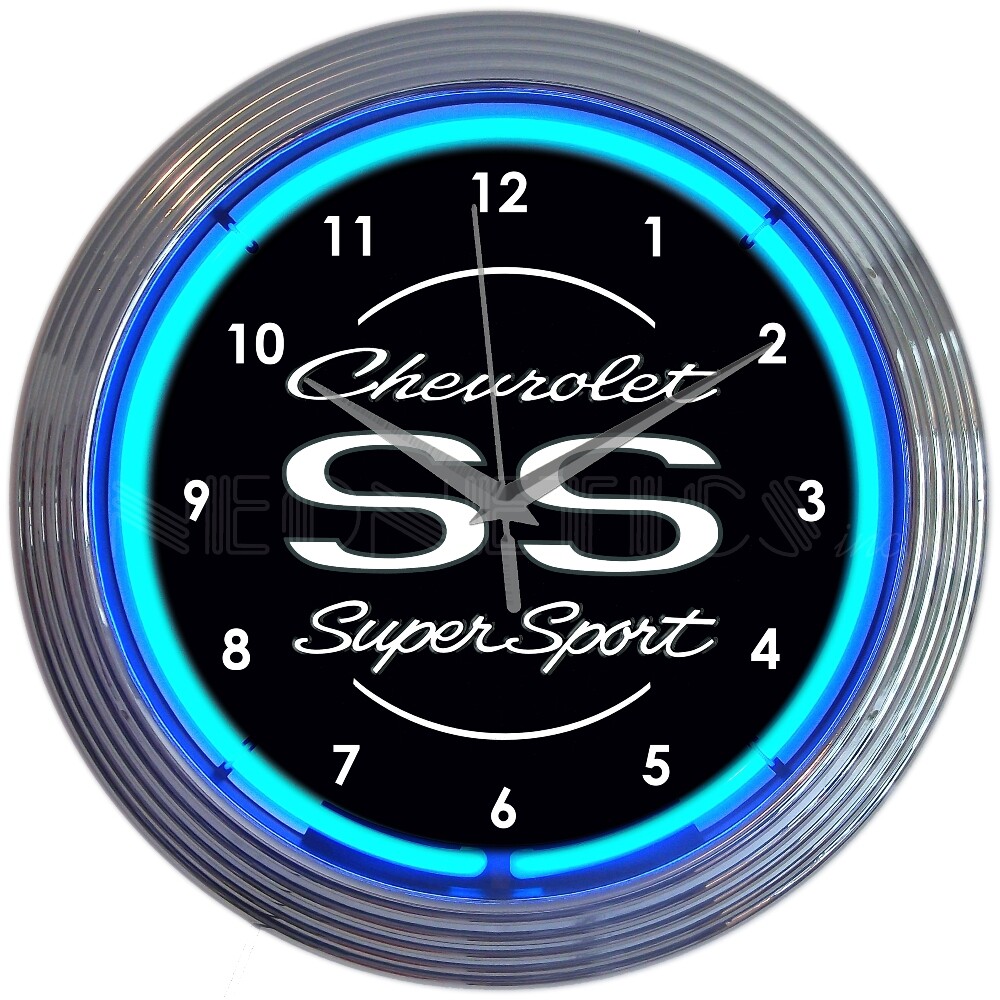 Neonetics 8CHVSS Chevrolet Ss Super Sport Car Garage Blue Light 15" Neon Clock