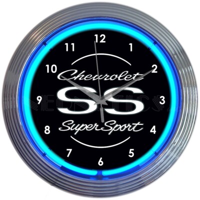 Neonetics 8CHVSS Chevrolet Ss Super Sport Car Garage Blue Light 15'' Neon Clock
