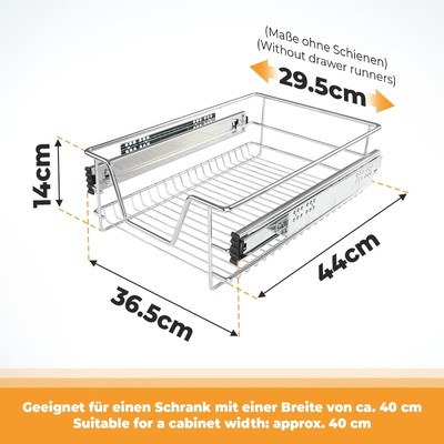 JAGO 60cm Verchromt Teleskopschublade für Küchen- oder 