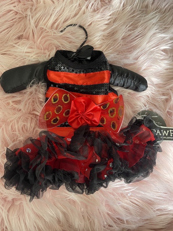 PawPatu Dog Costume Bling Tutu Ladybug XS