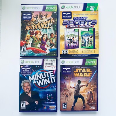 Kinect 4 Game Lot for Xbox 360 : Adventures, Sports, Minute to Win It, Star Wars