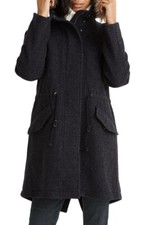 New Madewell Vancouver Wool Blend Parka Faux Fur Trim - Black Coal Heather - M
