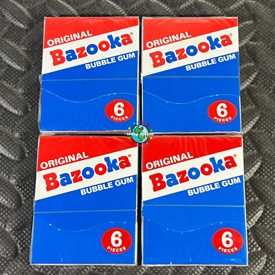 4-PACK LOT OF BAZOOKA ORIGINAL BUBBLE GUM 6 PIECES PER BOX=24 PIECES +JOE COMIC!
