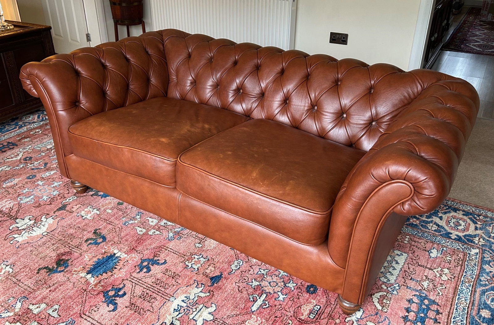 Superb Thomas Lloyd Chesterfield Aniline Tan Leather 2 Seater Sofa