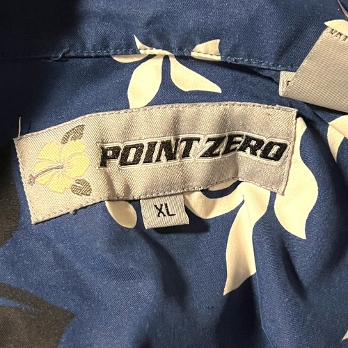Point Zero Blue White Hawaiian Shirt Mens XL Floral Leaf Polyester Short Sleeve - Picture 8 of 9