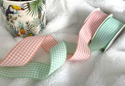 Vivant GINGHAM MELONE oder NEUWERTIG Karo Schnittkantenband - 9 15 25 & 38 mm - Letzter Lagerbestand