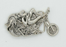 Sexy Biker Girl on Motorcycle Belt Buckle Ame...