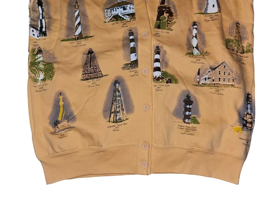 Cárdigan Suéter Vintage Años 90 Lighthouse Point Estampado Gráfico Melocotón Talla Mediana Foto 3 de 4