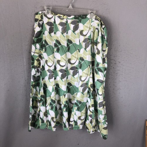 Linen Skirt Womens 18 White Green Floral Abstract Art To Wear Beach Airy