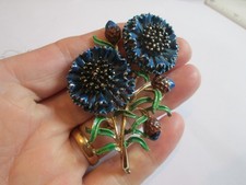 Vintage Signed Exquisite Large Enamel Carnation Flower Series Brooch Pin Rare
