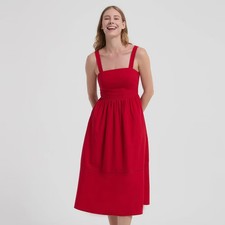 Women Poplin Fit and Flare Midi A-Line Dress - A New Day