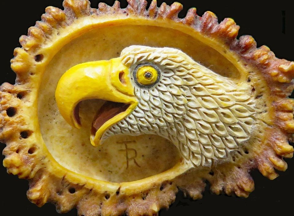 American Bald Eagle Antler Burr Handcrafted Signed Art Vintage Belt Buckle - Image 2 of 4