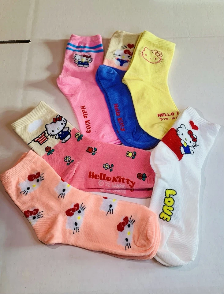 6 pares de calcetines para niños de dibujos animados de Hello Kitty a mitad de la pantorrilla Foto 3 de 4