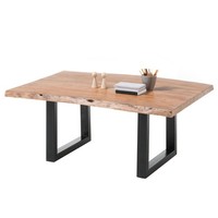 Couchtisch India Tischplatte Akazie Massiv 110X70 Baumkante, Gstell Schwarz