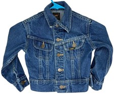 Vintage Lee Riders Denim Jean Jacket Blue Boys Button Front Union USA 80s