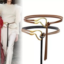 Real Leather Waist Belt Wrap Around Self Tied Belt Women Dresses Coats Waistband