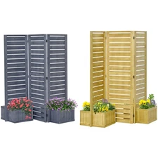 Outsunny Privacy Screen w/ Planter Box, 4 Raised Beds, Drainage Hole