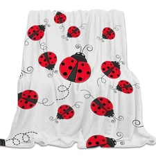 Ultra Soft Flannel Fleece Bed Blanket White Background Red Ladybug Throw Blan...