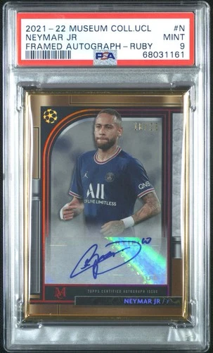 2021-22 Topps Museum UCL Neymar Jr Framed AUTO Ruby /25 PSA 9