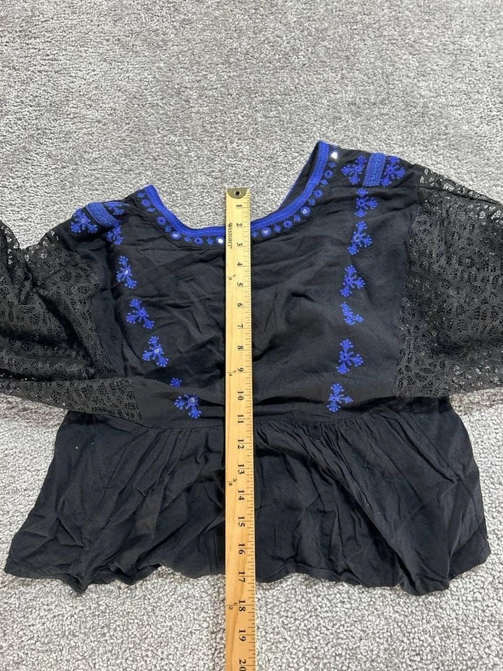 Free People Boogie All Night 农民衬衫上衣女式 XS 黑色蕾丝细节 — 第 4/4 张图片