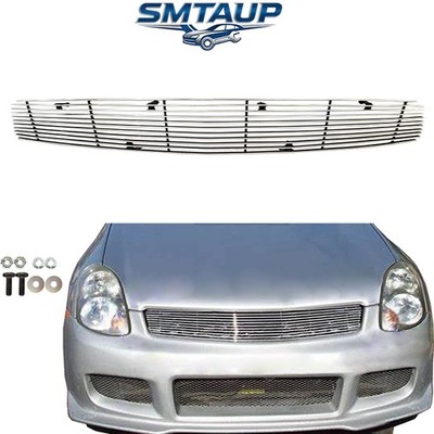 Polished Billet Grille Fits 2003-04 Infiniti G35 Sedan Upper Solid Grill Insert