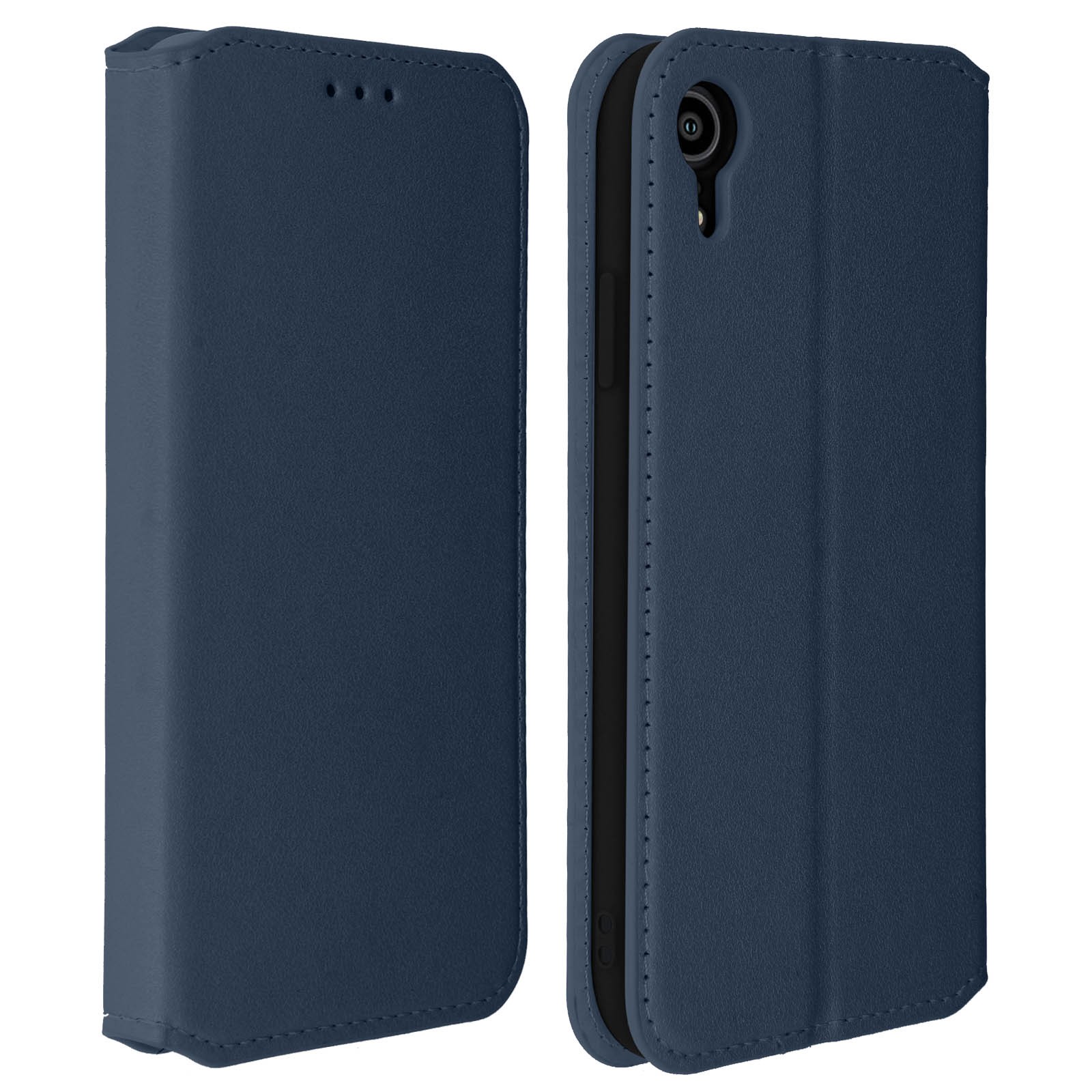 Coque iPhone XR étui mince rigide bleu foncé porte-carte fonction support vidéo
