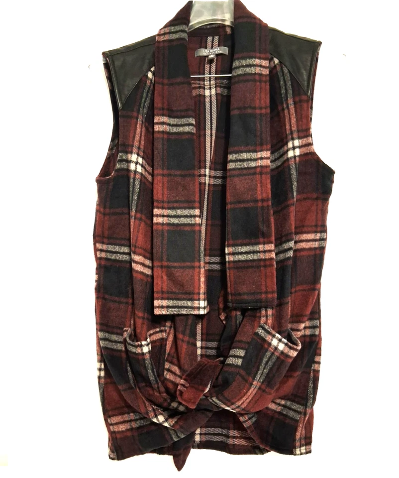 Plumero polar Lisa Rinna frente abierto a cuadros negro yugo elegante elevado occidental MED Foto 2 de 4