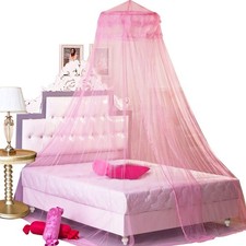 Pink Princess Bed Canopy Netting Mosquito Net Round Lace Dome for Twin Full a...