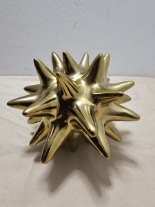 Gold Sea Urchin Sculpture Spiky Orb Sputnik 5×5×5 Art Decor