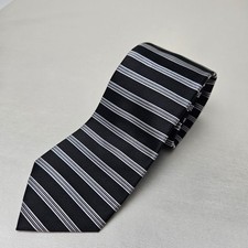 Van Heusen Boy's Men's Repp Tie Striped Black Silver 48" X 3"