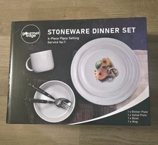 Gourmet Edge-4pc white stoneware dinner place setting for 1