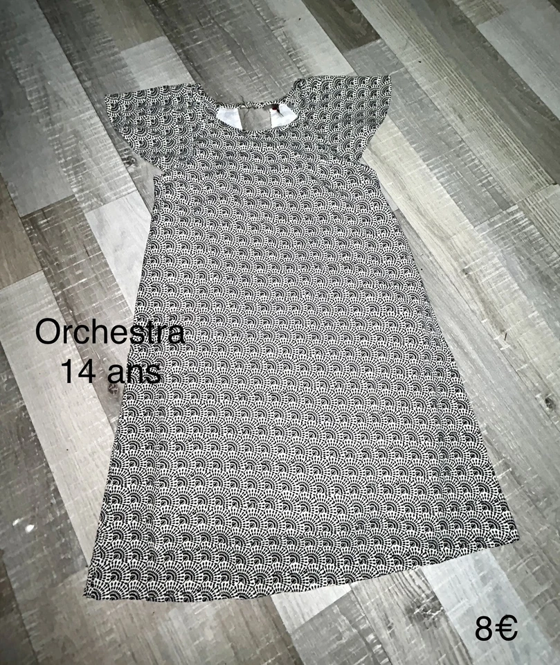 Mini Prix été ORCHESTRA 14 ANS FILLE : Robe Fille BLANCHE MOTIF GRIS TBE - Photo 1/1