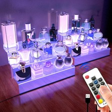 12 IN Clear Acrylic Display Riser Shelf with LED light,3 Tier Display Step Sh...