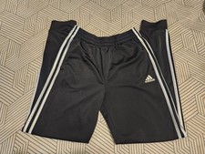 Adidas 3 Stripe Track Pants Black White Cuffed Athletic Joggers 498SW 08